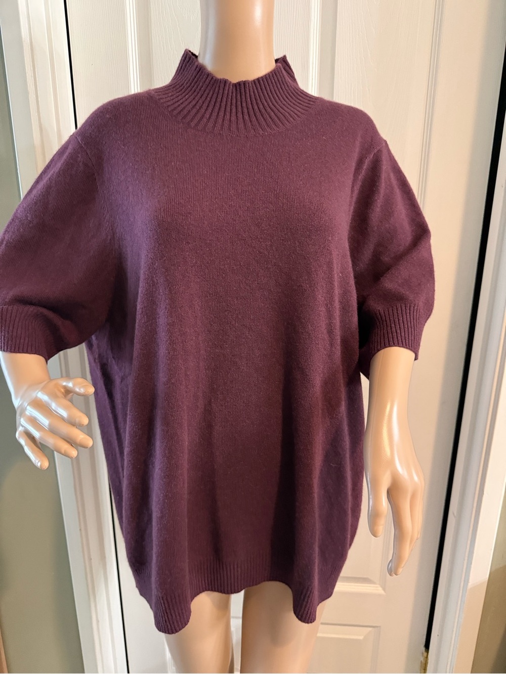 Chicos Short Sleeve Cashmere Sweater Plum Purple Size 3 XL High Neck Soft - Picture 4 of 11